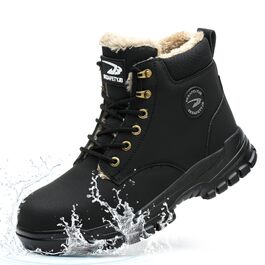 Черевики безпеки для чоловіків та жінок, робочі черевики, водонепроникні, зимові, з підкладкою, захисні черевики зі сталевим підноском, чорні, 45 EU