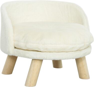 PawHut Софа для собак з подушкою, дерев'яні ніжки, миється, підняте ліжко для домашніх тварин, софа для котів та маленьких собак, 40,5 x 40,5 x 33 см (кремово-білий)