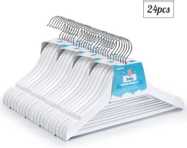 Дерев'яні вішалки для дитячого одягу Homewit, 24 шт. з вирізами для спідниць та штанів, 360° обертання, для дівчаток та хлопчиків, білі, 30 см