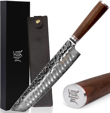Японський кухонний ніж YOUSUNLONG Gyuto 255мм з дамаської сталі - професійний кухонний ніж з дерев'яною ручкою та піхвою