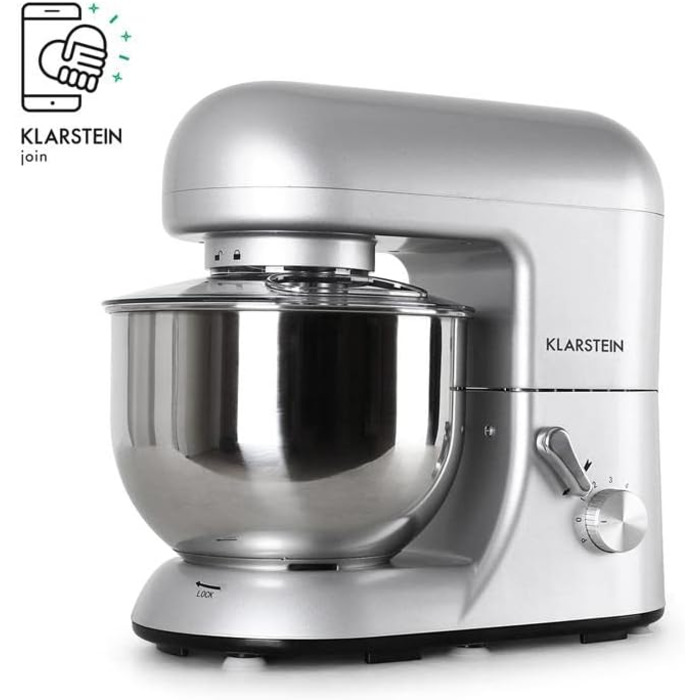 Klarstein 5L Stainless Steel Stand Mixer - 2000W Kitchen Machine with Dough Hook & Whisk - 6 Speed Universal Mixer for Baking & Cooking