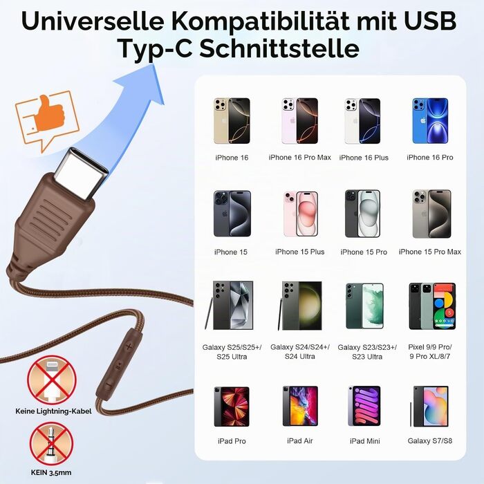 Накладні дротові навушники INFURTURE з USB-C та активним шумозаглушенням (Noise Cancelling), коричневі