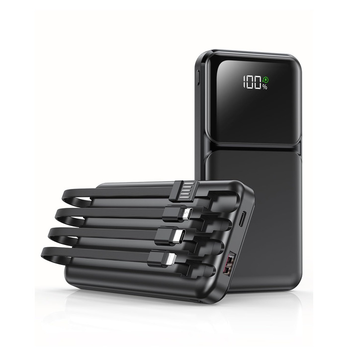 Power Bank 15000mAh з 4 кабелями, портативний зарядний пристрій 22.5W PD20W USB-C для iPhone, Samsung, Huawei та інших пристроїв. LED-індикатор.