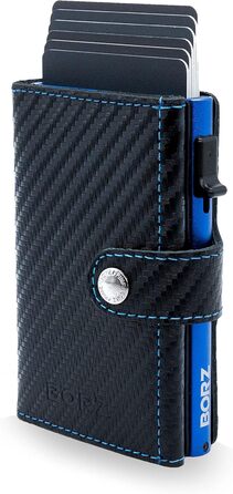 Кришка-чохол для AirTag з відділенням для монет BORZ Prime Limited, RFID захист, Slim Wallet (Carbon Leather, Blue)