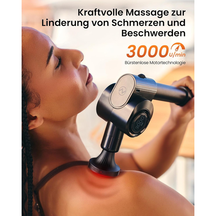Масажер для м'язів Napre Massagepistole: 32 швидкості, кут налаштування, металевий насадка, чорний & червоний (з червоним світлом)