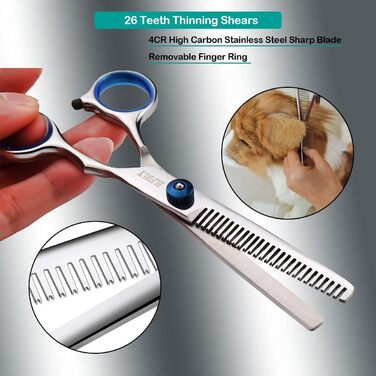 Набір професійних ножиць для грумінгу собак, нержавіюча сталь, круглі кінчики, ножиці для розрідження, вигнуті ножиці, набір ножиць для стрижки шерсті домашніх тварин з інструментом для стрижки нігтів