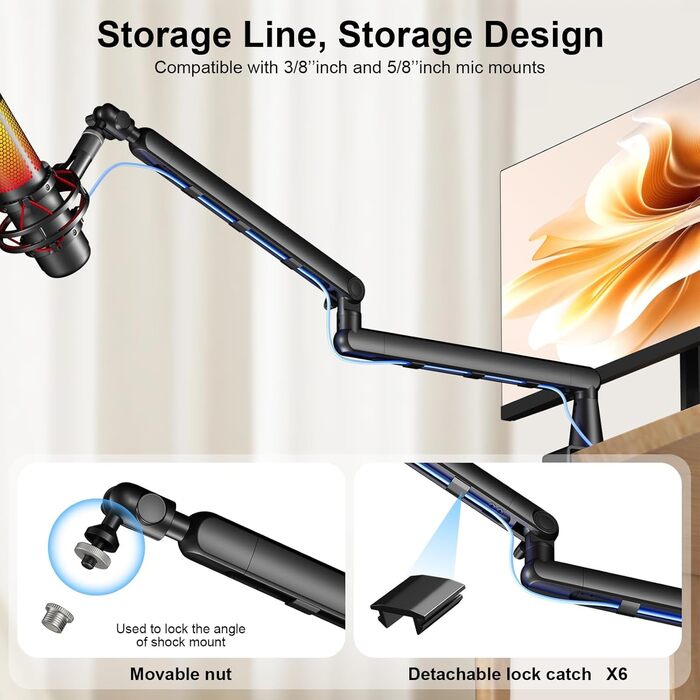 Кріплення для мікрофону Aokeo AK-55 - низькопрофільний тримач для HyperX QuadCast, Elgato Wave, Shure SM7B, Blue Yeti, Blue Snowball, студійне запису