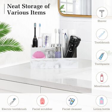 Тримач для зубних щіток Luxspire з 5 відсіками: електричні щітки, стаканчики, органайзер, паста, бритви - для сім'ї, колір: пісок