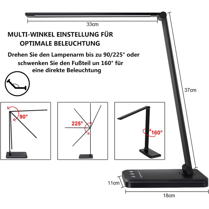 LED лампа настільна диммируемая з 5 кольорами та 10 рівнями яскравості. Настільна лампа для дітей з USB-портом для зарядки смартфона