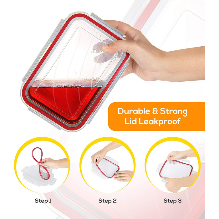 Набір контейнерів KICHLY 24 шт. з кришками: для зберігання продуктів, meal prep, заморожування. Без BPA, червоний.