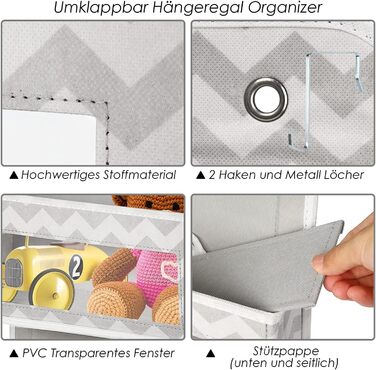 Органайзер для підвішування з 5 прозорими кишенями, 2 гачками, для шафи, ванної, дитячої кімнати, вітальні, спальні (Zickzack)