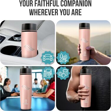 Термокружка Tavialo 460 мл, пудрово-рожевий колір, нержавіюча сталь, ізольована, для напоїв