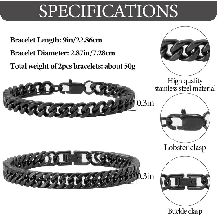 Чоловічий браслет XIANNVXI з нержавіючої сталі, золотий та чорний, 8 мм, 19/21/23 см (набір)