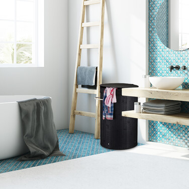 Relaxdays Laundry Basket Bamboo with Folding Lid
