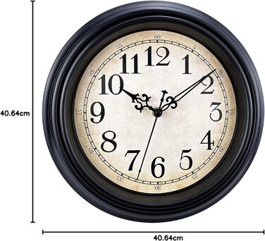 Plumeet Extra Large Classic Wall Clock - Quiet - Wall Clock without Ticking Sounds for Living Room - Bedroom - Battery Operated (Arabic Numerals) (40.6cm, Black)