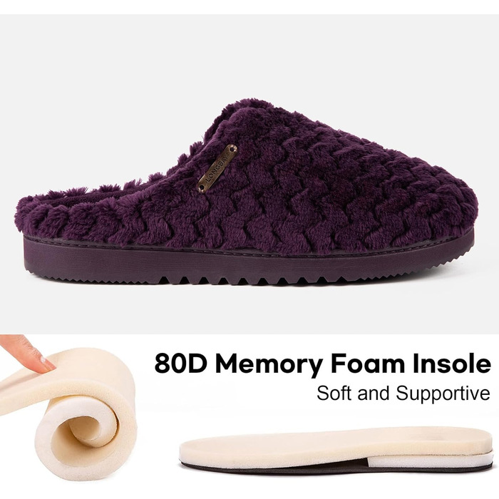 Домашні тапочки LongBay для жінок з меморі-піною та плюшем, антиковзаючі (38/39 EU, фіолетові)