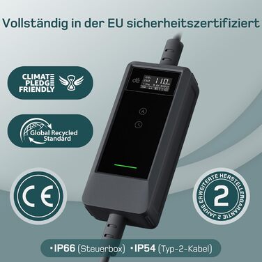 Зарядний пристрій для електромобіля Dé Mobile Wallbox 11 кВт з Wi-Fi (7м, 3 фази, 6-16А) + Кабель CEE 16A - Typ 2 (7м) для ID.3/4/5/7, Tesla Model 3/Y та інших електрокарів
