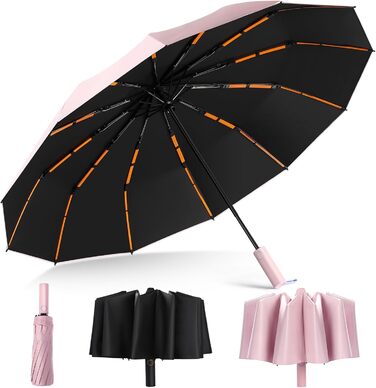 Вітростійкий та водонепроникний парасолька Schutz з автоматичним відкриванням, 12 спиць, компактний та стабільний, для жінок та чоловіків, рожевий