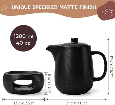 Happy Lemuro Teapot Set with Trivet - 1.2 l - Ceramic Teapot with Infuser and Candle Warmer - Tea Pot - Teapot - Ceramic Teapot with Trivet - Tea Canister