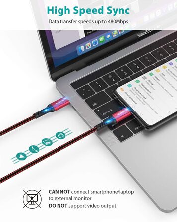 Кабель USB-C Nimaso [2 шт., 2 м], 20V/3A/60W, для Samsung, Google Pixel, MacBook, iPad, iPhone, червоний