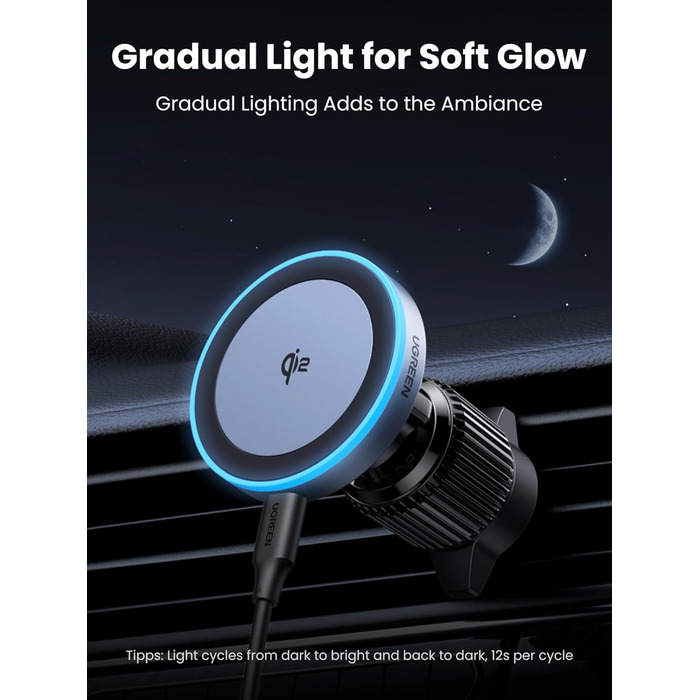 Автотримач для телефону UGREEN з MagSafe та зарядкою 15W (1M кабель) - сумісний з iPhone 17/17 Pro/17 Pro Max/16/15/14/13