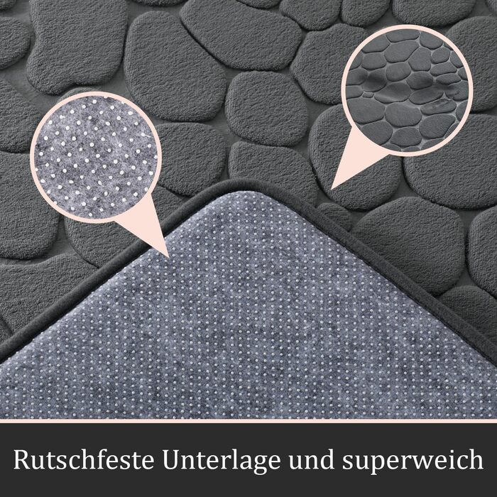 Набір килимків для ванної кімнати chakme (2 шт), пам'ятна піна Cobblestone, протиковзні та абсорбуючі килимки для ванної та туалету, темно-сірі