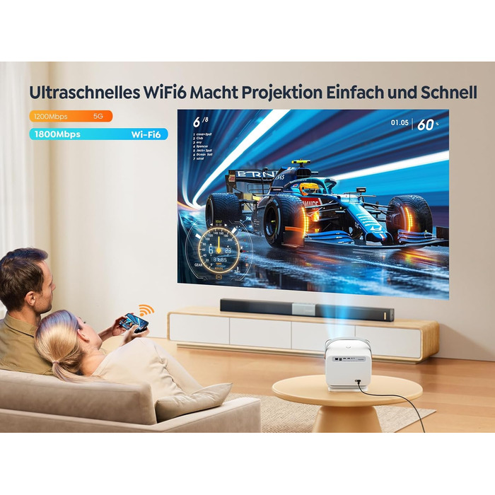 YABER V12 проєктор 4K: Full HD, WiFi6, Bluetooth 5.2, автофокус, 60Hz, 20W Dolby, для дому та на вулицю, 50% Zoom