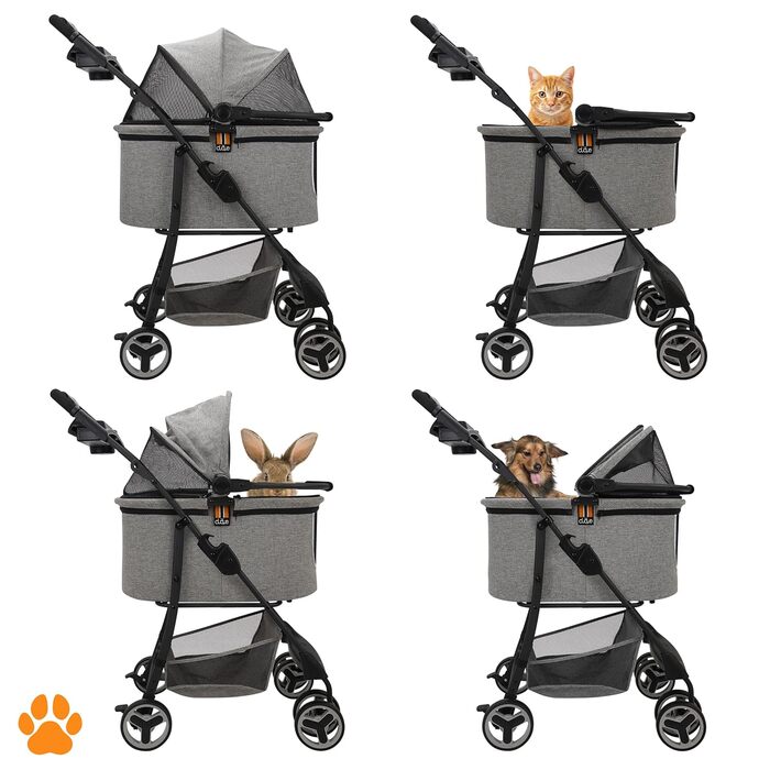 Візок-переноска для собак 2-в-1 CECE | Складаний візок з кошиком для покупок | Сірий меланж