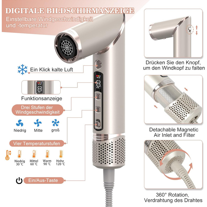 Мультистайлер для волосся AirStyler 1600W з 110000 RPM мотором: фен, плойка, насадки для укладки, дифузор, щітка