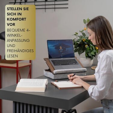 Підставка для ноутбука Vigo Wood з м'яким підлокітником - Laptray з регульованим підстаканником, стіл для ноутбука на диван, Lap Desk, регульований стійкий підстаканник для ліжка, Tray (горіх)