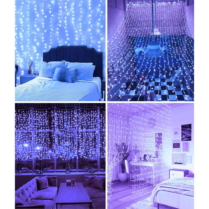 Ламповий завіс 6м x 3м, 600 LED, з вилкою, таймером, 8 режимів, вологостійкий, для вікна, павільйону, саду, різдвяне деко, тепле/холодне світло