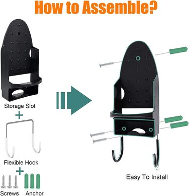 Настінний електричний органайзер для прасування, кошик для прасування, чорний | Зберігання над дверима або на стіні