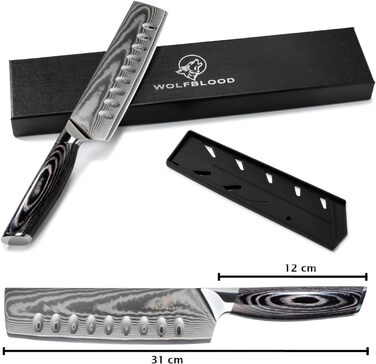 Ніж кухонний Wolfblood PRO Nakiri Damast XL 31 см, сталь Дамаск 67 шарів, 62 HRC, дерев'яна ручка, подарункова коробка