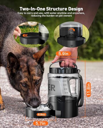 ЛесоТК 2200 мл Поїлка для собак, Переносна велика поїлка для собак – для подорожей, кемпінгу, великих собак (2.8л, чорна)