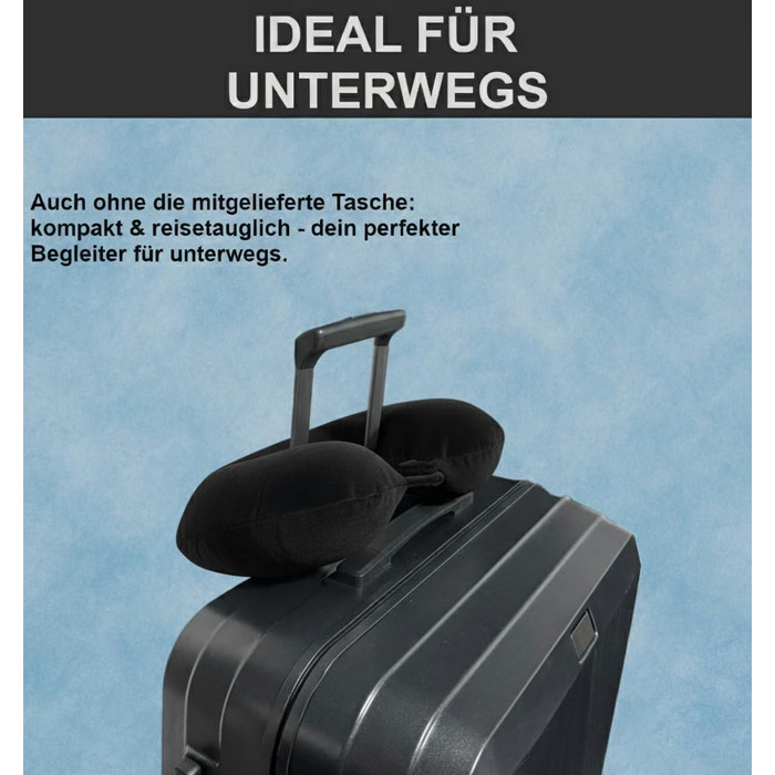 Подушка для шиї Essentials з піною з пам'яті (100%) - U-подібна, з м'яким велюровим чохлом - для подорожей, авто, літака, офісу та дому (Чорна)