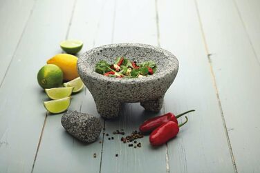 Мексиканський молькахете KitchenCraft World of Flavours, набір ступка та товкач, граніт, 20 см, сірий