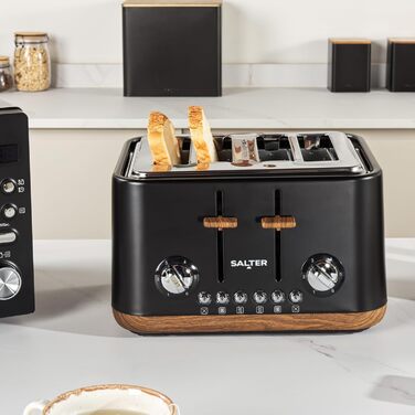 Тостер Salter Toronto 1.7L, 3kW, 360° обертання, фільтр від накипу, дерев'яний дизайн, бездротовий, захист від сухого кипіння, автовимкнення, контролер Otter, чорний