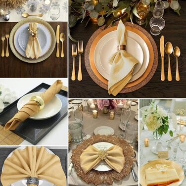 Champagne Satin Napkins Cloth 40 Pieces Square 20 x 20 inches Soft, Smooth Fabric Table Napkins Washable Satin Cloth Napkins for Weddings Parties Vacations Dinners Thanksgiving