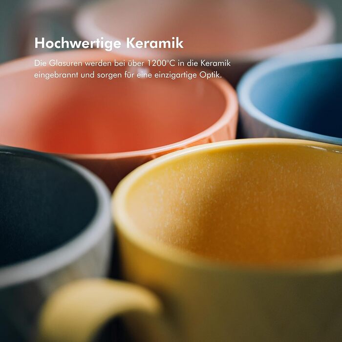 Набір кавових чашок KIVY 6 шт по 400 мл - великі чашки для кави та чаю, керамічні, сучасний дизайн, набір чашок