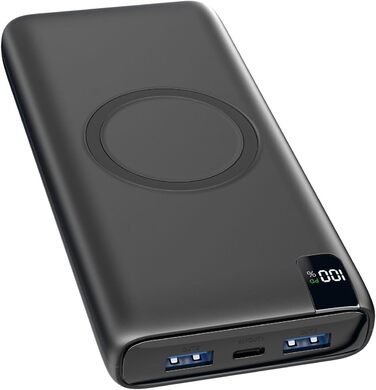 Power Bank BRENCIL 27000mAh з бездротовою зарядкою 15W, PD/QC, USB-C, чорний