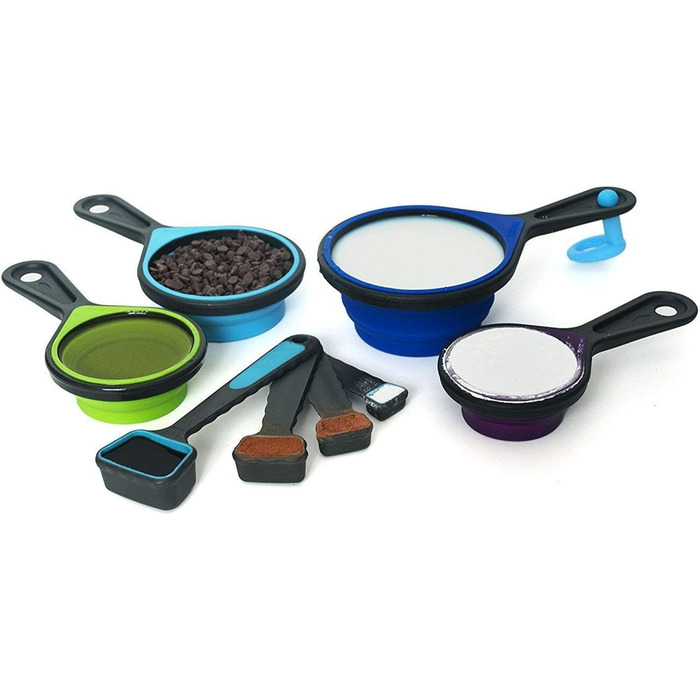 Collapsible measuring cups and spoons, portable, food-grade silicone for liquid and dry measuring, measuring cups for kids, dog food size S blue
