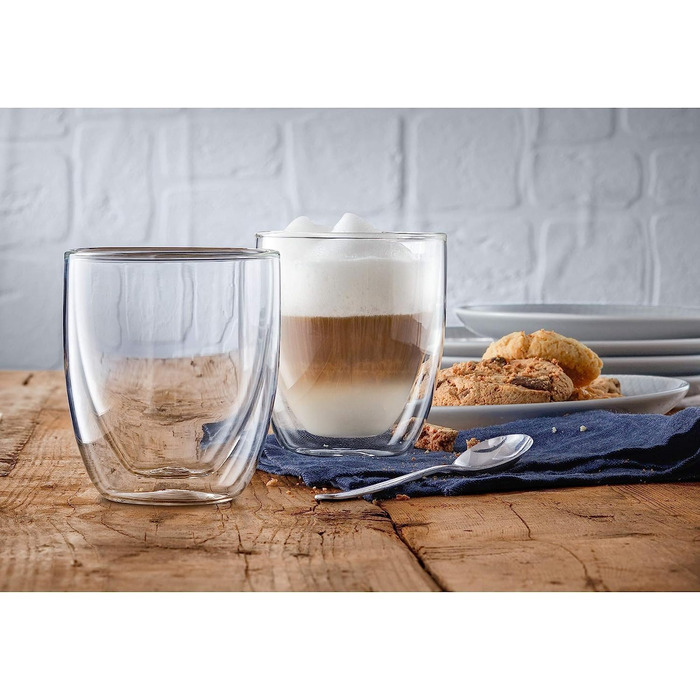 WMF Double-Walled Cappuccino Glasses Set, 2-Piece, Double-Walled Glasses 250ml, Floating Effect, Thermal Glasses, Heat-Resistant Tea Glass, Coffee Glass