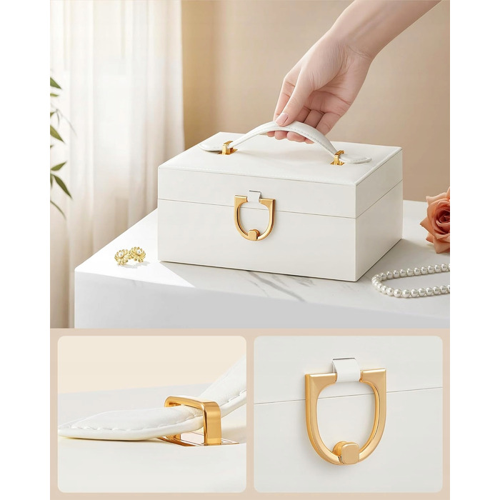Шкатулка для прикрас на 2 рівні з вийманим лотком, кремово-біла