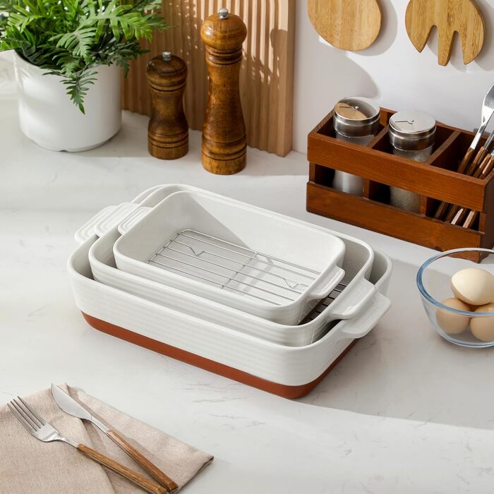 Форма для запікання MALACASA Serie TARA, 4.5L, кераміка, прямокутна, 35*23.8 см (набір з решіткою)