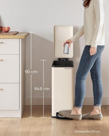 Відро для сміття SONGMICS 20 л з педаллю, м'яким закриттям, з внутрішнім відром, 15 мішків, металік сріблястий LTB543E01