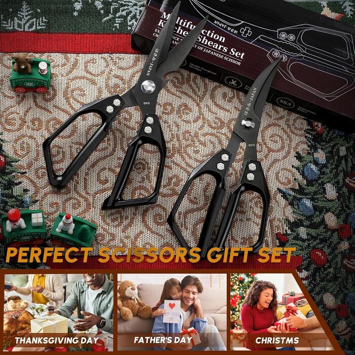 Набір кухонних ножиць DRAGON RIOT чорного кольору - професійний набір з ножицями для морепродуктів та кухонними ножицями, гострі японські ножиці для м'яса, крабів, креветок, лобстерів, трав та приготування їжі