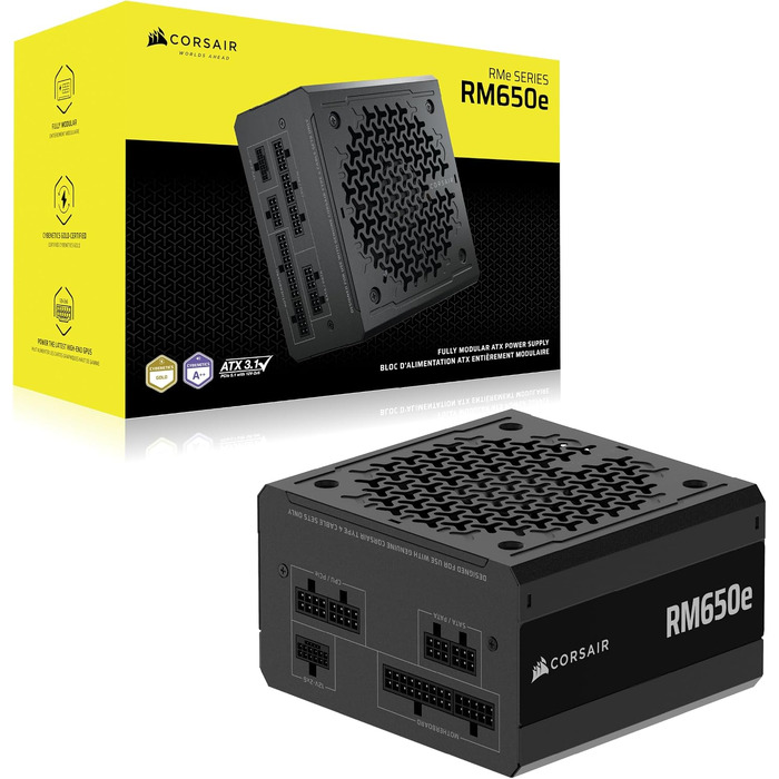 Блок живлення Corsair RM650e (2025) 650W, повністю модульний, ATX 3.1, PCIe 5.1, 12V-2x6, Cybenetics Gold, низький рівень шуму, чорний
