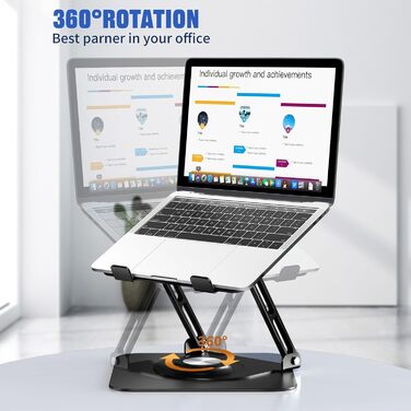 Adjustable Laptop Stand - 360° Rotating Base, Foldable & Portable for 10-17 Inch Laptops - Black