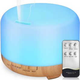 Аромадифузор Hianjoo Aroma 450 мл з таймером, ультразвуковий, 7 кольорів LED, з пультом ДУ, для спа/офісу/йоги, дерев'яний