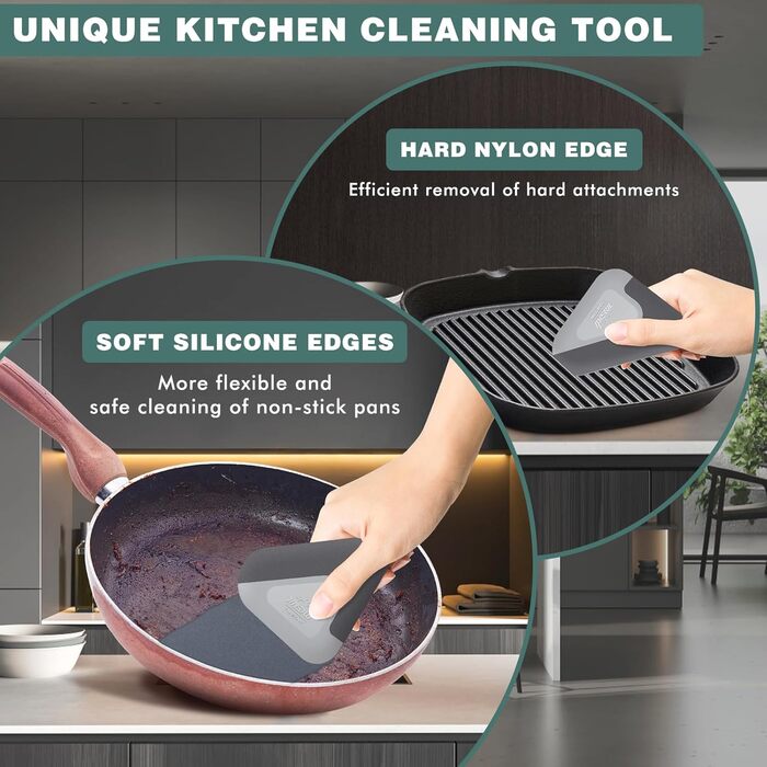 Scraper, 2-in-1 Pot and Pan Dish Scraper, Nylon and Silicone, Kitchen Scraper Tools for Cast Iron Pans, Cookware, Dishes, Pans and Pots, Heat Resistant, 3-Piece Set
